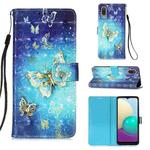 For Samsung Galaxy A02 / M02 3D Painting Horizontal Flip Leather Case with Holder & Card Slot & Wallet & Lanyard(Gold Butterfy)