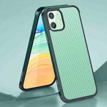 For iPhone 11 SULADA Luxury 3D Carbon Fiber Textured Shockproof Metal + TPU Frame Case (Dark Green)