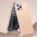 For iPhone 11 Pro SULADA Luxury 3D Carbon Fiber Textured Shockproof Metal + TPU Frame Case (Rose Gold)