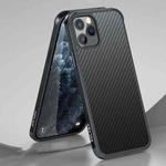 For iPhone 11 Pro Max SULADA Luxury 3D Carbon Fiber Textured Shockproof Metal + TPU Frame Case (Black)