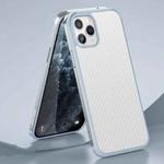 For iPhone 11 Pro Max SULADA Luxury 3D Carbon Fiber Textured Shockproof Metal + TPU Frame Case (Silver)
