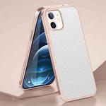 For iPhone 12 mini SULADA Luxury 3D Carbon Fiber Textured Shockproof Metal + TPU Frame Case (Rose Gold)