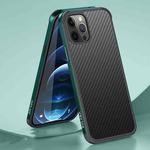 For iPhone 12 / 12 Pro SULADA Luxury 3D Carbon Fiber Textured Shockproof Metal + TPU Frame Case(Dark Green)