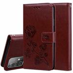 For Samsung Galaxy A52 5G / 4G Rose Embossed Horizontal Flip PU Leather Case with Holder & Card Slots & Wallet(Brown)