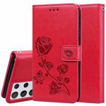 For Samsung Galaxy S21 Ultra 5G Rose Embossed Horizontal Flip PU Leather Case with Holder & Card Slots & Wallet(Red)