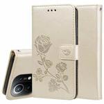 For Xiaomi Mi 11 Lite Rose Embossed Horizontal Flip PU Leather Case with Holder & Card Slots & Wallet(Gold)