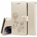 For Xiaomi Mi 11 Rose Embossed Horizontal Flip PU Leather Case with Holder & Card Slots & Wallet(Gold)