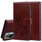 For Xiaomi Redmi Note 10 Rose Embossed Horizontal Flip PU Leather Case with Holder & Card Slots & Wallet(Brown)