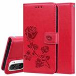 For Xiaomi Redmi K40 / K40 Pro Rose Embossed Horizontal Flip PU Leather Case with Holder & Card Slots & Wallet(Red)