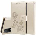 For Xiaomi Mi 10T Pro 5G Rose Embossed Horizontal Flip PU Leather Case with Holder & Card Slots & Wallet(Gold)