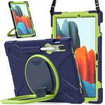 For Samsung Galaxy Tab S8 / Galaxy Tab S7 T870 / T875 Silicone + PC Protective Case with Holder & Shoulder Strap(Navy Blue + Yellow Green)