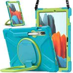 For Samsung Galaxy Tab S8 / Galaxy Tab S7 T870 / T875 Silicone + PC Protective Case with Holder & Shoulder Strap(Light blue+Yellow Green)