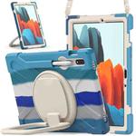 For Samsung Galaxy Tab S8 / Galaxy Tab S7 T870 / T875 Silicone + PC Protective Case with Holder & Shoulder Strap(Colorful Blue)