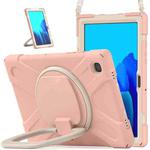 For Samsung Galaxy Tab A7 10.4 (2020) T500 / T505 Silicone + PC Protective Case with Holder & Shoulder Strap(Rose Gold)