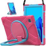 For Samsung Galaxy Tab A7 10.4 (2020) T500 / T505 Silicone + PC Protective Case with Holder & Shoulder Strap(Rose red+Blue)