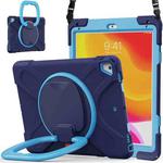 For iPad 9.7 inch (2018/2017) Silicone + PC Protective Case with Holder & Shoulder Strap(Navy Blue + Blue)