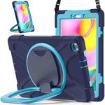 For Samsung Galaxy Tab A 8.0 (2019) T290 / T295 Silicone + PC Protective Case with Holder & Shoulder Strap(Navy Blue + Blue)