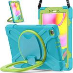 For Samsung Galaxy Tab A 8.0 (2019) T290 / T295 Silicone + PC Protective Case with Holder & Shoulder Strap(Light blue+Yellow Green)