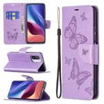 For Xiaomi Mi 11i / Poco F3 / Redmi K40 Two Butterflies Embossing Pattern Horizontal Flip Leather Case with Holder & Card Slot & Wallet & Lanyard(Purple)
