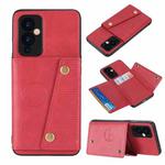 For OnePlus 9 Double Buckle PU + TPU Shockproof Magnetic Protective Case with Card Slot & Holder(Red)
