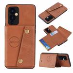 For OnePlus 9 Double Buckle PU + TPU Shockproof Magnetic Protective Case with Card Slot & Holder(Brown)