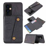 For OnePlus 9 Double Buckle PU + TPU Shockproof Magnetic Protective Case with Card Slot & Holder(Black)