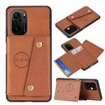 For Xiaomi Redmi K40 Double Buckle PU + TPU Shockproof Magnetic Protective Case with Card Slot & Holder(Brown)