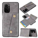 For Xiaomi Redmi K40 Double Buckle PU + TPU Shockproof Magnetic Protective Case with Card Slot & Holder(Grey)