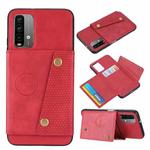 For Xiaomi Redmi Note 9 4G Double Buckle PU + TPU Shockproof Magnetic Protective Case with Card Slot & Holder(Red)