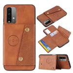 For Xiaomi Redmi Note 9 4G Double Buckle PU + TPU Shockproof Magnetic Protective Case with Card Slot & Holder(Brown)