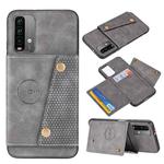 For Xiaomi Redmi Note 9 4G Double Buckle PU + TPU Shockproof Magnetic Protective Case with Card Slot & Holder(Grey)