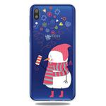 For Galaxy A40 Trendy Cute Christmas Patterned Clear TPU Protective Case(Fireworks Snowman)