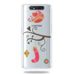 For Galaxy A80 Trendy Cute Christmas Patterned Clear TPU Protective Case(Gift Bird)