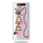 For Galaxy A80 Trendy Cute Christmas Patterned Clear TPU Protective Case(Red Band Bird)