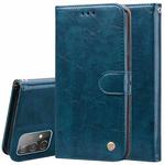 For Samsung Galaxy A52 5G / 4G Business Style Oil Wax Texture Horizontal Flip Leather Case with Holder & Card Slots & Wallet(Blue)