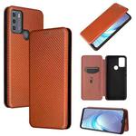 For Motorola Moto G50 Carbon Fiber Texture Horizontal Flip TPU + PC + PU Leather Case with Card Slot(Brown)