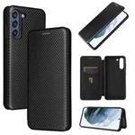 For Samsung Galaxy S21 FE Carbon Fiber Texture Horizontal Flip TPU + PC + PU Leather Case with Card Slot(Black)