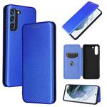 For Samsung Galaxy S21 FE Carbon Fiber Texture Horizontal Flip TPU + PC + PU Leather Case with Card Slot(Blue)
