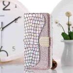 For Samsung Galaxy A02 / M02 Laser Glitter Powder Matching Crocodile Texture Horizontal Flip Leather Case with Card Slots & Holder & Wallet(Silver)