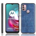 For Motorola Moto G30 / G10 Shockproof Sewing Cow Pattern Skin PC + PU + TPU Case(Blue)