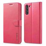 For Samsung Galaxy S21 FE LC.IMEEKE Calf Texture Horizontal Flip Leather Case, with Holder & Card Slots & Wallet(Red)