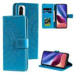 For Xiaomi Redmi K40 Totem Flower Embossed Horizontal Flip TPU + PU Leather Case with Holder & Card Slots & Wallet(Blue)