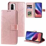 For Xiaomi Redmi K40 Totem Flower Embossed Horizontal Flip TPU + PU Leather Case with Holder & Card Slots & Wallet(Rose Gold)