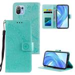 For Xiaomi Mi 11 Lite Totem Flower Embossed Horizontal Flip TPU + PU Leather Case with Holder & Card Slots & Wallet(Green)