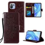 For Xiaomi Mi 11 Lite Totem Flower Embossed Horizontal Flip TPU + PU Leather Case with Holder & Card Slots & Wallet(Brown)