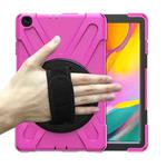 For Samsung Galaxy Tab A 10.1 (2019) T515 / T510 Shockproof Colorful Silicone + PC Protective Case with Holder & Shoulder Strap & Hand Strap(Rose Red)