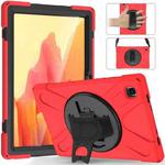 For Samsung Galaxy Tab A7 10.4 2020 T500 / T505 Shockproof Colorful Silicone + PC Protective Case with Holder & Shoulder Strap & Hand Strap & Screen Protector(Red)