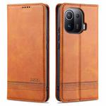 For Xiaomi Mi 11 Pro AZNS Magnetic Calf Texture Horizontal Flip Leather Case with Card Slots & Holder & Wallet(Light Brown)