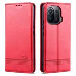 For Xiaomi Mi 11 Pro AZNS Magnetic Calf Texture Horizontal Flip Leather Case with Card Slots & Holder & Wallet(Red)