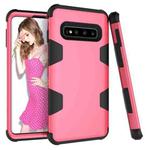 For Samsung Galaxy S10 Contrast Color Silicone + PC Shockproof Case(Rose Red+Black)
